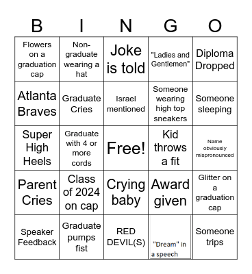 Graduation Bingo Card