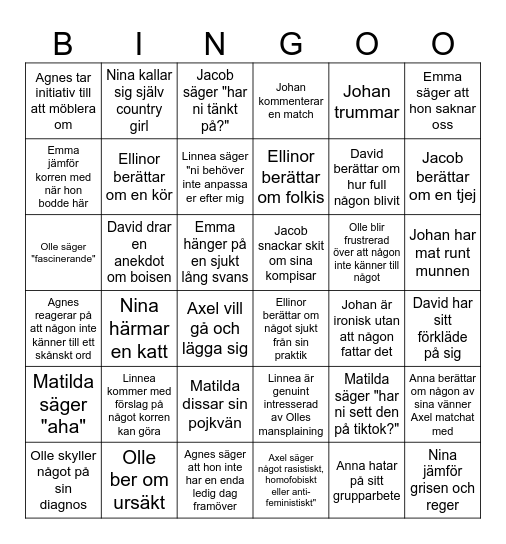 Nora Bingo Card