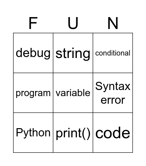 Coding Bingo Card