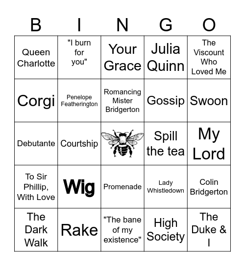 Bridgerton Bingo Card