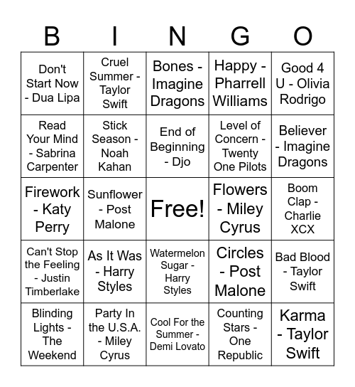 Start of School Bingo Card