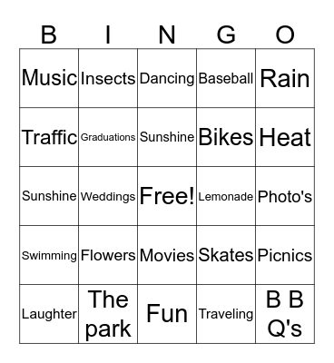 Spring time Bingo Card