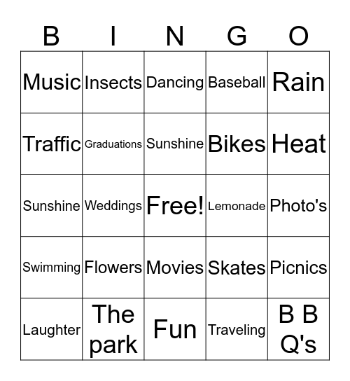 Spring time Bingo Card