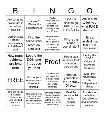 NURSING HOME WEEK BINGO GAME Bingo Card
