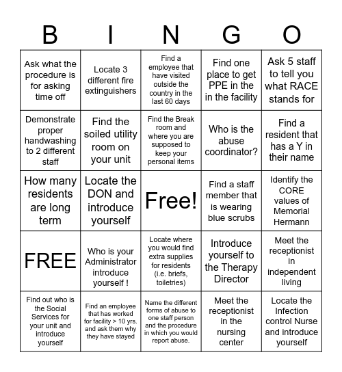 NURSING HOME WEEK BINGO GAME Bingo Card