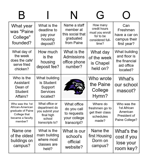 Paine Bingo Card