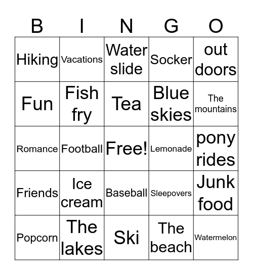 Spring time Bingo Card