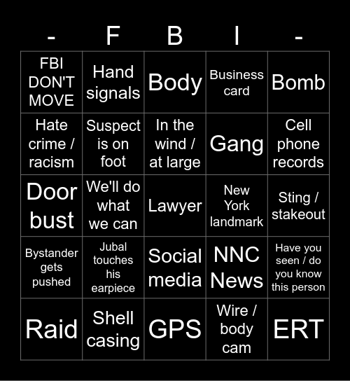 B&J FBI Bingo v2 Bingo Card