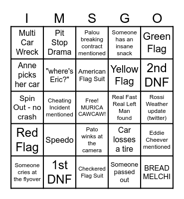 Indy 500 2024 Bingo Card