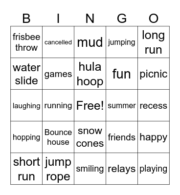 Play Day Bingo Card