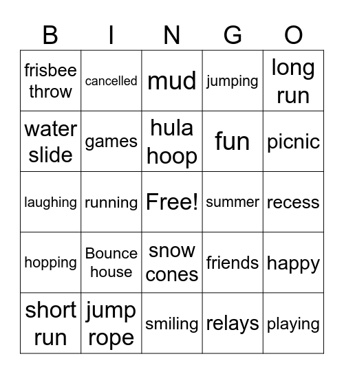 Play Day Bingo Card