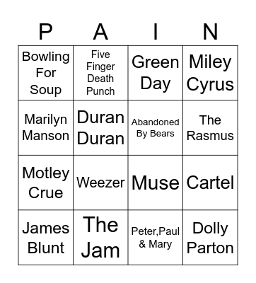 ARTIST Bingo Card