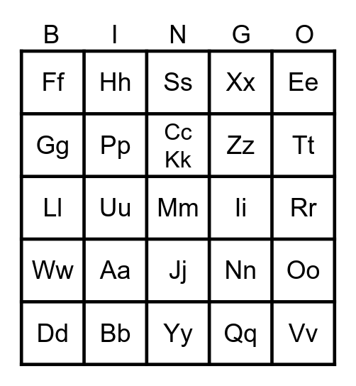 Alphabet Sounds Bingo Card