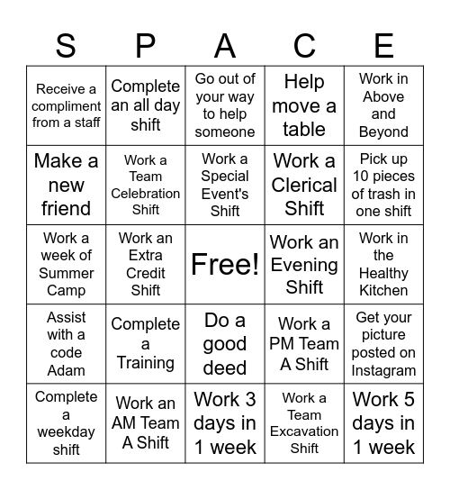 Volunteer Bingo Card