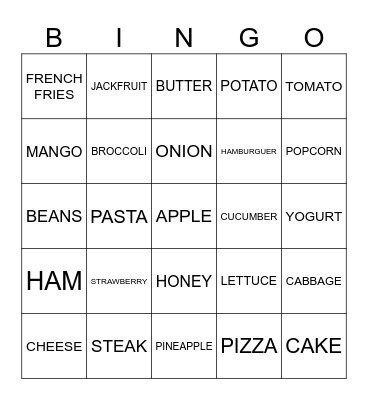 FOOD Bingo Card