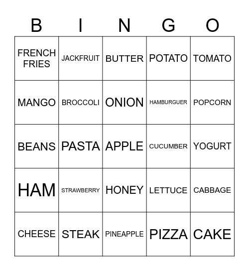 FOOD Bingo Card