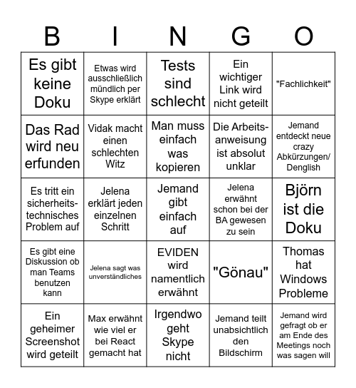 MW goes BA Bingo Card