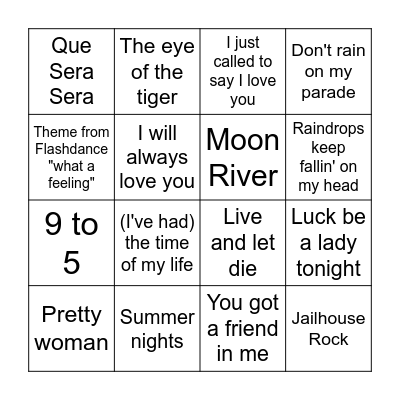 Songs from the films Bingo Card