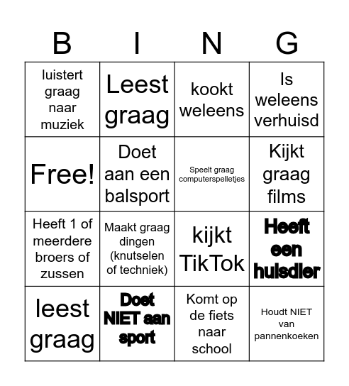 kennismaking Burgklas Bingo Card