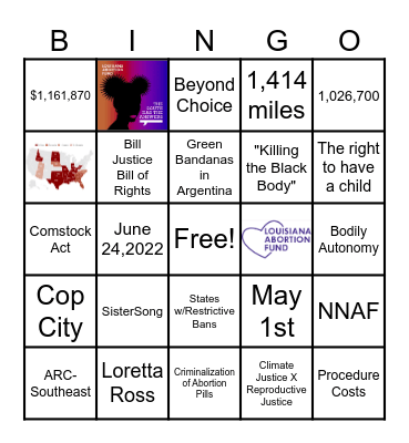 LAAF Block Party Bingo Card