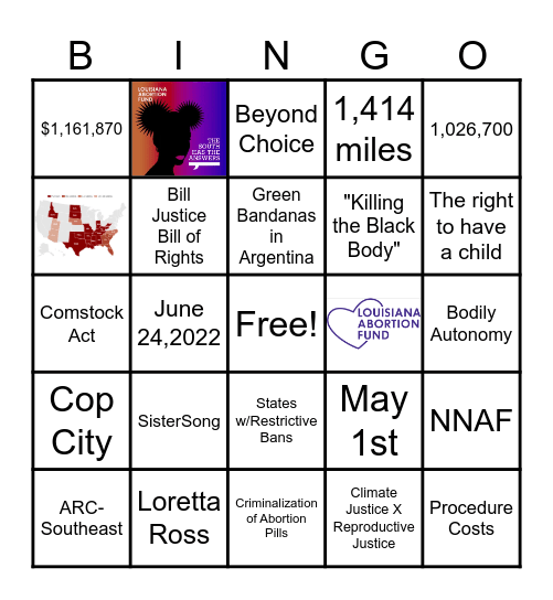 LAAF Block Party Bingo Card