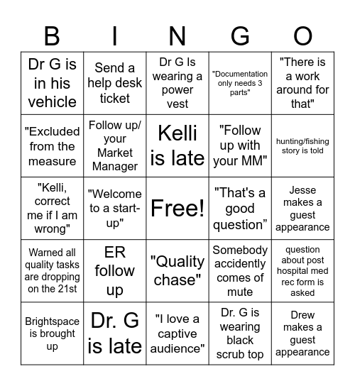 Doc Talk 5/16 Bingo Card