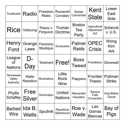 APUSH Bingo Card