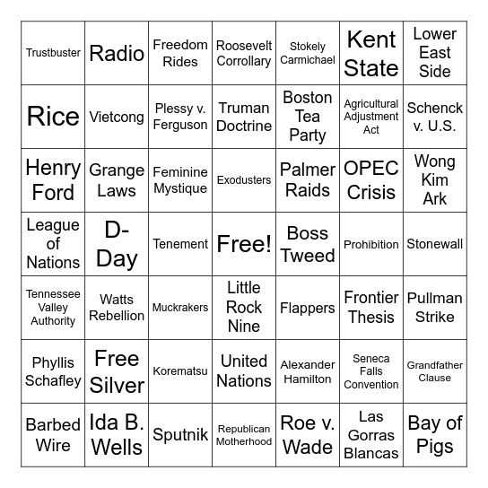 APUSH Bingo Card