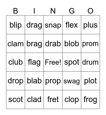 Consonant Blends bingo Card