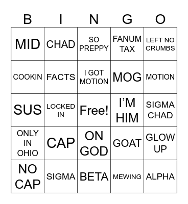 Untitled Bingo Card