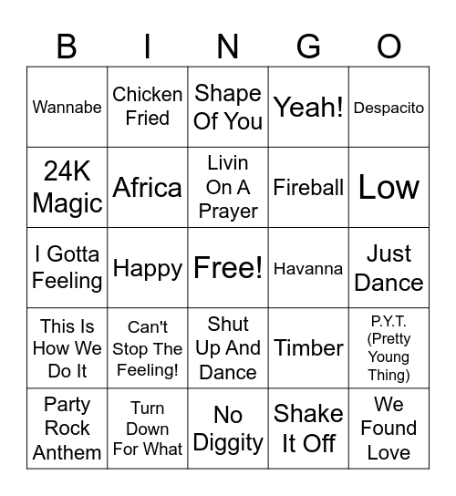 Remixes Bingo Card