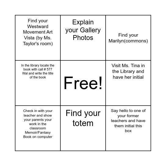 Open House Bingo Card