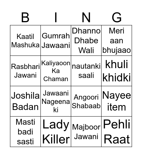 Bolly-BINGO Card