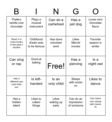Human Bingo Card