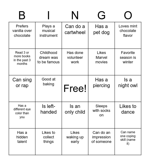 Human Bingo Card