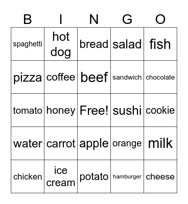 FOODS Bingo Card