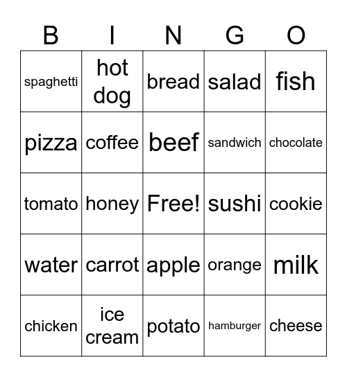 FOODS Bingo Card