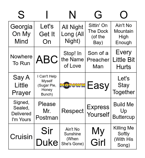 Motown & Soul Bingo Card