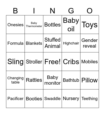 Baby Shower Bingo Card