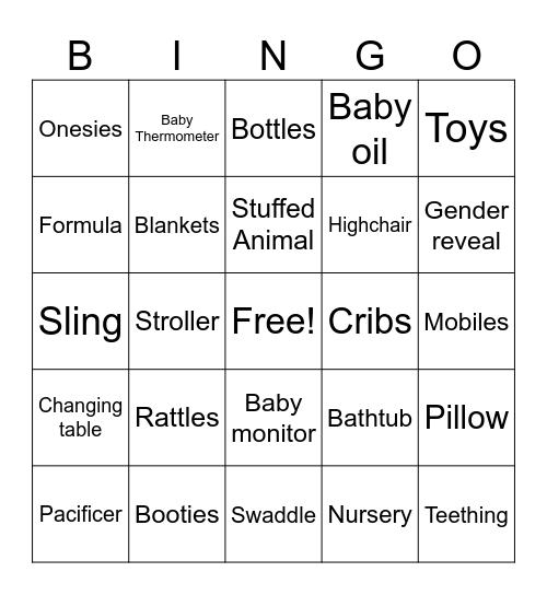 Baby Shower Bingo Card