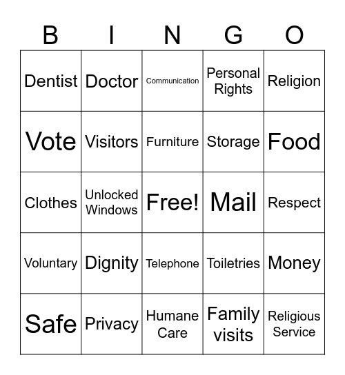 Consumer Rights Bingo Card