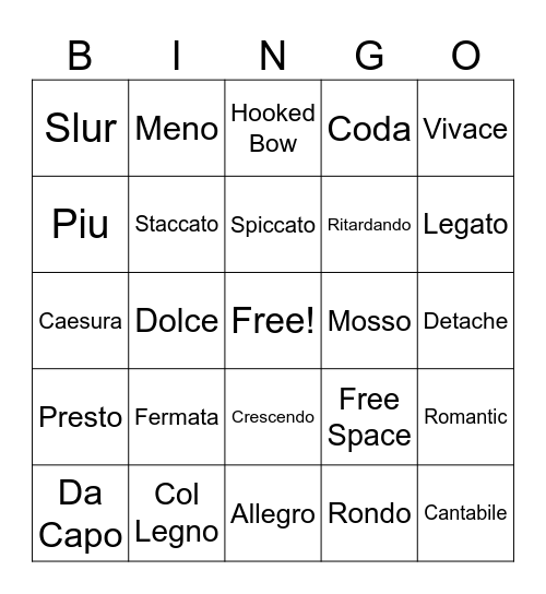 Orchestra Bingo Card