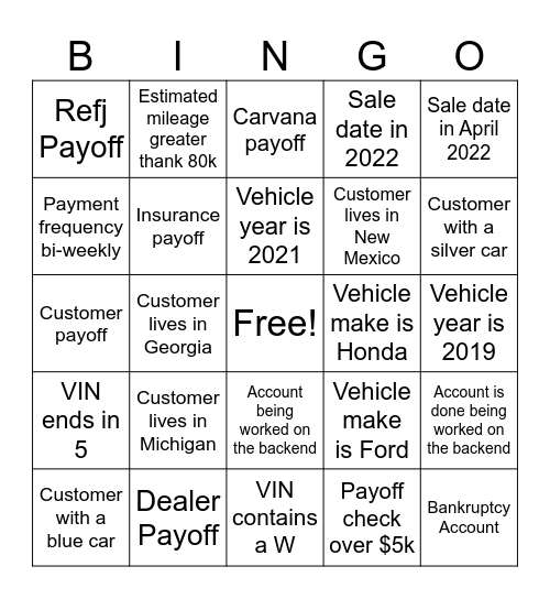 DCU BINGO Card