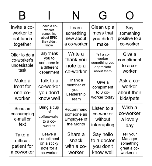 Be Kind to Co-Workers Bingo Card