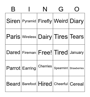 Medial /ear/ /air/ /ire/ Bingo Card