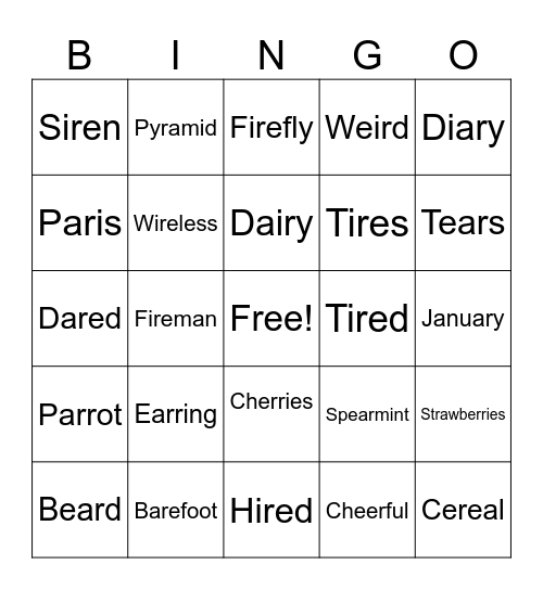 Medial /ear/ /air/ /ire/ Bingo Card