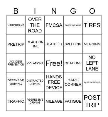 TRUCKING SAFETY Bingo Card