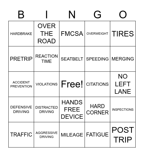 TRUCKING SAFETY Bingo Card