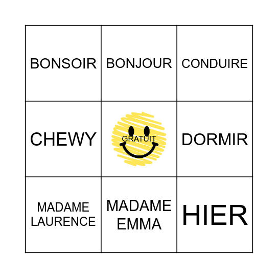 MOTS DE DICTÉE 10 AU 17 MAI Bingo Card