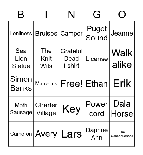 Remarkably Bright Creatures Bingo Card